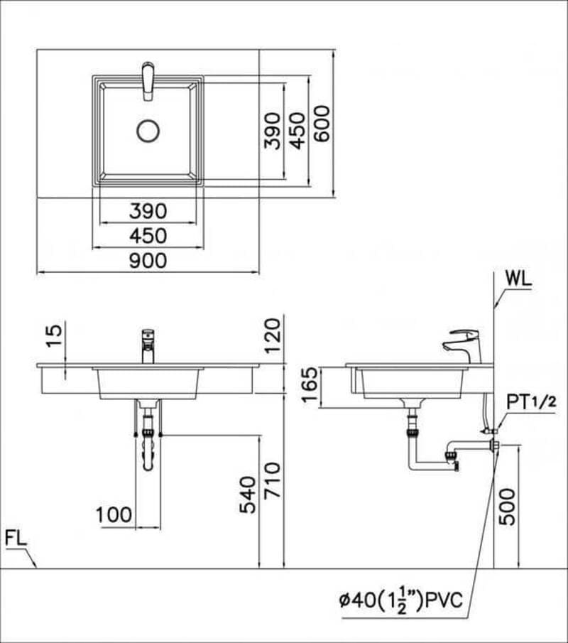 kích thước lavabo vuông tiêu chuẩn