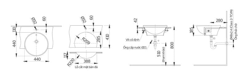 Kích thước lavabo tròn tiêu chuẩn