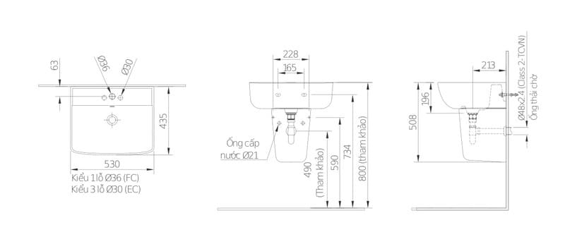 Kích thước lavabo treo tường tiêu chuẩn