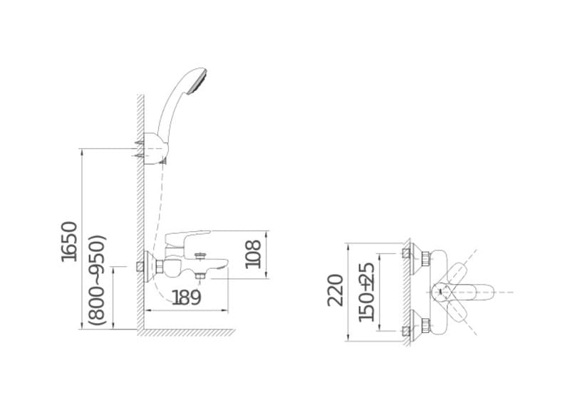 Bản vẽ kích thước vòi sen tắm nóng lạnh INAX BFV-1403S-4C